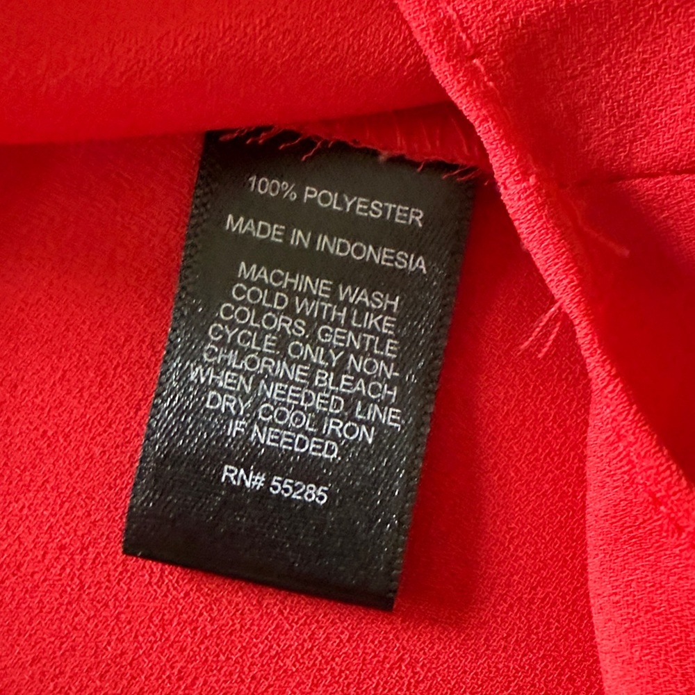 Express Women's Bright Red Ruffle Tie V-Neck Blouse Medium - Picture 6 of 6
